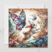 Kleurrijke Aquarel Lente Vlinder Konijn Pasen Feestdagenkaart (Voorkant)