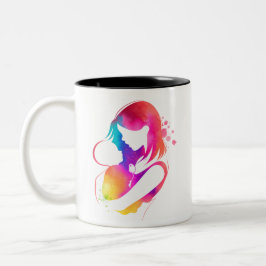 Kleurrijke Aquarel Moeder en Baby Koffiemok Tweekleurige Koffiemok