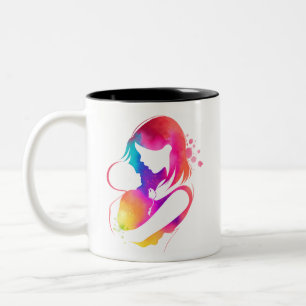 Kleurrijke Aquarel Moeder en Baby Koffiemok Tweekleurige Koffiemok