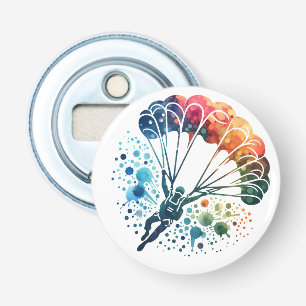 Kleurrijke Aquarel Parachutist Button Flesopener