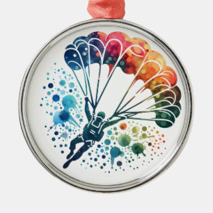 Kleurrijke Aquarel Parachutist Metalen Ornament