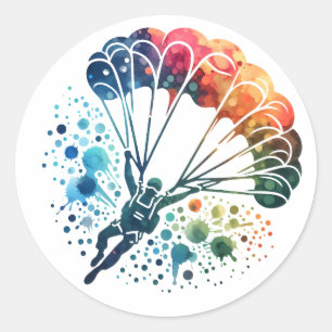Kleurrijke Aquarel Parachutist Ronde Sticker