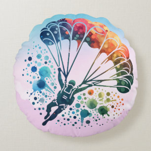 Kleurrijke Aquarel Skydiver Rond Kussen