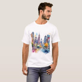 Kleurrijke aquarel stadsgezicht t-shirt (Voorkant volledig)