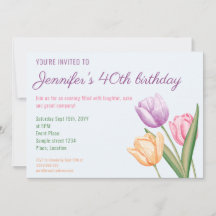 Kleurrijke Aquarel Tulp Bloemen 40e Verjaardag