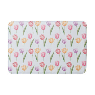 Kleurrijke Aquarel Tulpen Bloem Patroon Badmat