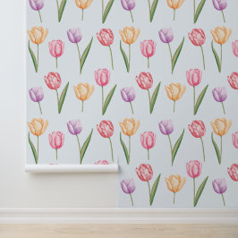 Kleurrijke Aquarel Tulpen Bloem Patroon Behang