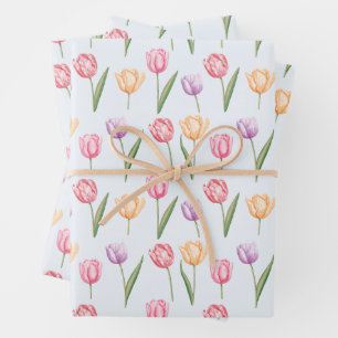 Kleurrijke Aquarel Tulpen Bloem Patroon Inpakpapier Vel