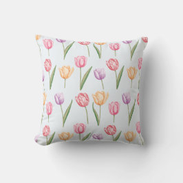 Kleurrijke Aquarel Tulpen Bloem Patroon Kussen