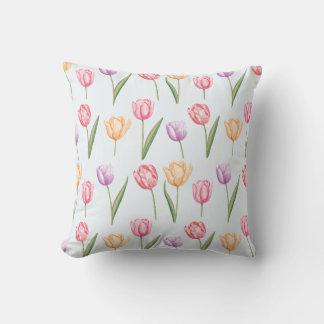 Kleurrijke Aquarel Tulpen Bloem Patroon Kussen