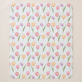 Kleurrijke Aquarel Tulpen Bloem Patroon Sherpa Deken