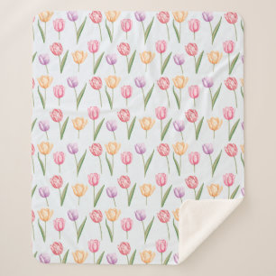 Kleurrijke Aquarel Tulpen Bloem Patroon Sherpa Deken