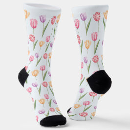 Kleurrijke Aquarel Tulpen Bloem Patroon Sokken