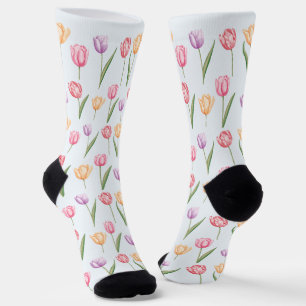 Kleurrijke Aquarel Tulpen Bloem Patroon Sokken
