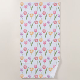 Kleurrijke Aquarel Tulpen Bloem Patroon Strandlaken