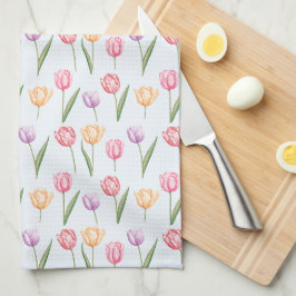 Kleurrijke Aquarel Tulpen Bloem Patroon Theedoek