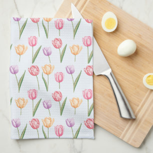 Kleurrijke Aquarel Tulpen Bloem Patroon Theedoek