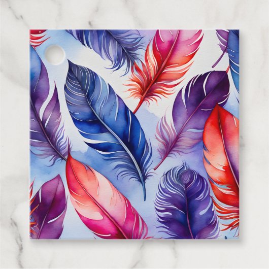 Kleurrijke Aquarel Veer Art Gift Labels (Voorkant)