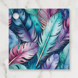 Kleurrijke Aquarel Veer Art Gift Labels