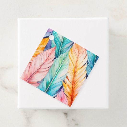 Kleurrijke Aquarel Veer Art Gift Labels (In situ)