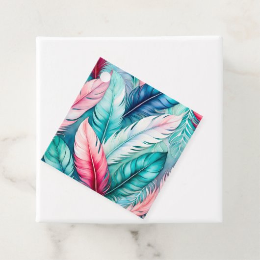 Kleurrijke Aquarel Veer Art Gift Labels (In situ)