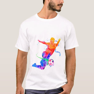 Kleurrijke Aquarel Voetbalspeler Silhouet Grafiek T-shirt