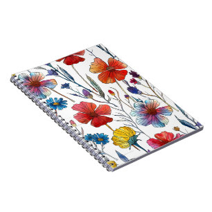 Kleurrijke Aquarel Wilde Bloem Bloemrijke Lijnkuns Notitieboek