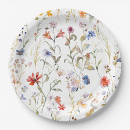 Kleurrijke aquarel wilde bloem papieren bordje