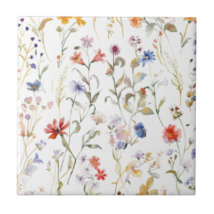 Kleurrijke aquarel wilde bloem tegeltje