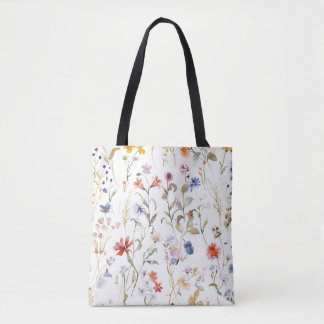 Kleurrijke aquarel wilde bloem tote bag