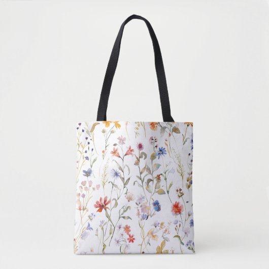 Kleurrijke aquarel wilde bloem tote bag (Voorkant)