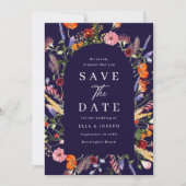 Kleurrijke Aquarel Wilde Bloemen Marine Huwelijk Save The Date (Voorkant)