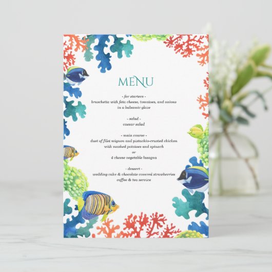 Kleurrijke Aquarium bruiloft Menu (Staand voorkant)