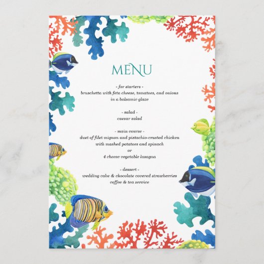 Kleurrijke Aquarium bruiloft Menu (Voorkant)