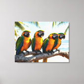 Kleurrijke Ara Papegaaien Door Strand Vogel Kunst Canvas Afdruk (Voorkant)