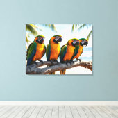 Kleurrijke Ara Papegaaien Door Strand Vogel Kunst Canvas Afdruk (Insitu (Houten vloer))