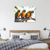 Kleurrijke Ara Papegaaien Door Strand Vogel Kunst Canvas Afdruk (Insitu (Slaapkamer))