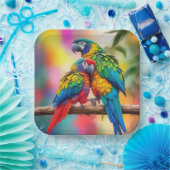 Kleurrijke ara papegaaien op een tak-45739 papieren bordje (Feest)