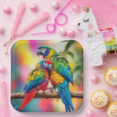Kleurrijke ara papegaaien op een tak-45739 papieren bordje (Feest)