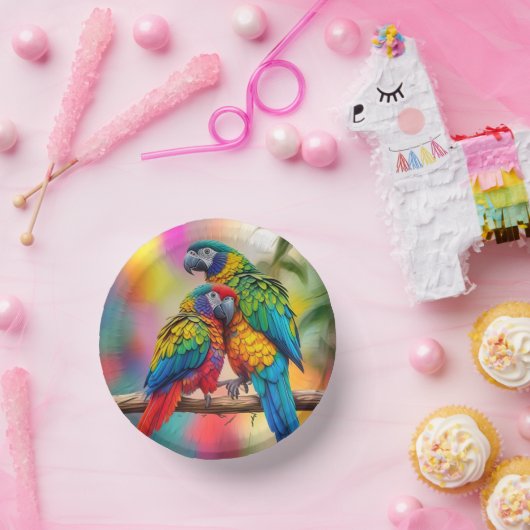 Kleurrijke ara papegaaien op een tak-45739 papieren kommen (Feest)