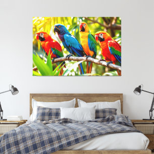 Kleurrijke Ara Papegaaien Vogel Kunst Canvas Afdruk