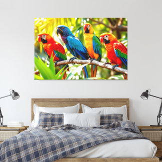 Kleurrijke Ara Papegaaien Vogel Kunst Canvas Afdruk