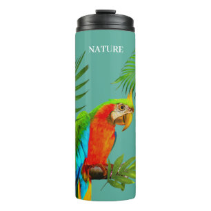 Kleurrijke Ara Vogel & Palmbladeren Thermosbeker
