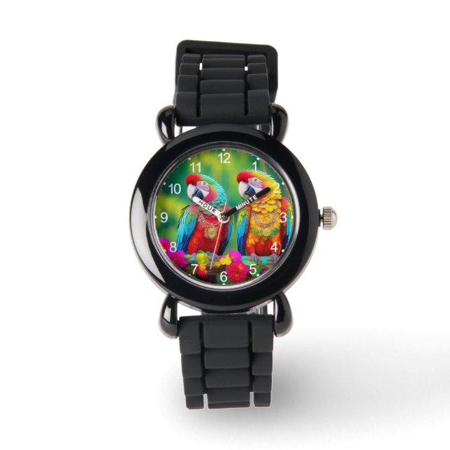 Kleurrijke ara vogels op de tak-67859 horloge (Voorkant)