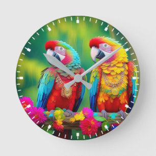 Kleurrijke ara vogels op de tak-67859 ronde klok