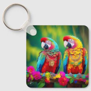 Kleurrijke ara vogels op de tak-67859 sleutelhanger
