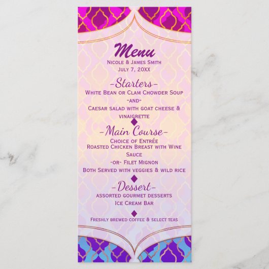 Kleurrijke Arabische Marokkaanse Glam Feest Menu (Voorkant)
