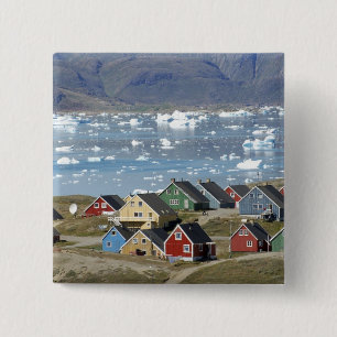 Kleurrijke architectuur van de stad, Narsaq, Vierkante Button 5,1 Cm