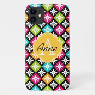 Kleurrijke Argyle Bloempatroon Monogram Naam iPhone 11 Hoesje
