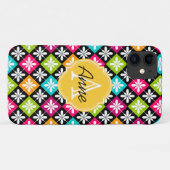 Kleurrijke Argyle Bloempatroon Monogram Naam Case-Mate iPhone Case (Achterkant (horizontaal))